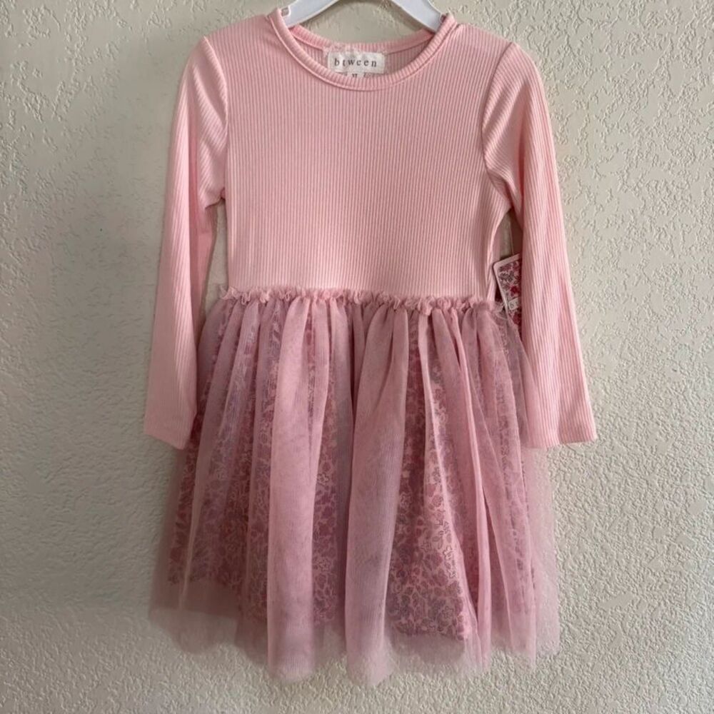 Btween Pink Floral Tutu Mesh Long Sleeve Dress Fairy Whimsy Girls 3T New
